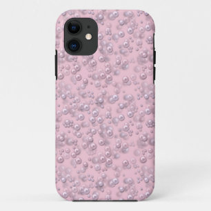 Placers of white-pink pearls on pink velvet iPhone 11 case