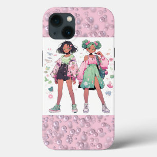 Placers of white-pink pearls on pink velvet iPhone 13 case
