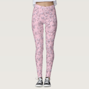 Placers of white-pink pearls on pink velvet leggings