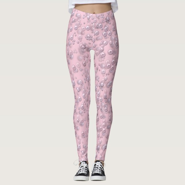 Placers of white-pink pearls on pink velvet leggings (Front)
