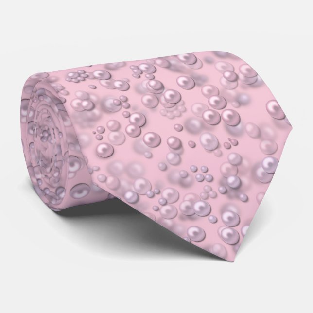 Placers of white-pink pearls on pink velvet tie (Rolled)