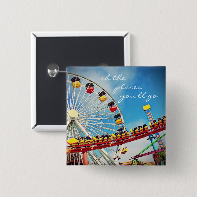 “Places” quote ferris wheel & roller coaster photo 15 Cm Square Badge (Front & Back)