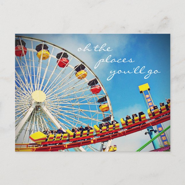 “Places” quote ferris wheel & roller coaster photo Postcard (Front)