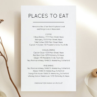 Places to eat and Things to do card