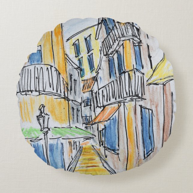 Placette Abbe Robert Jarred | Old Nice, France Round Cushion (Front)