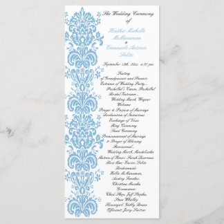 Placid Blue Damask Wedding Program with Photo Back Programme