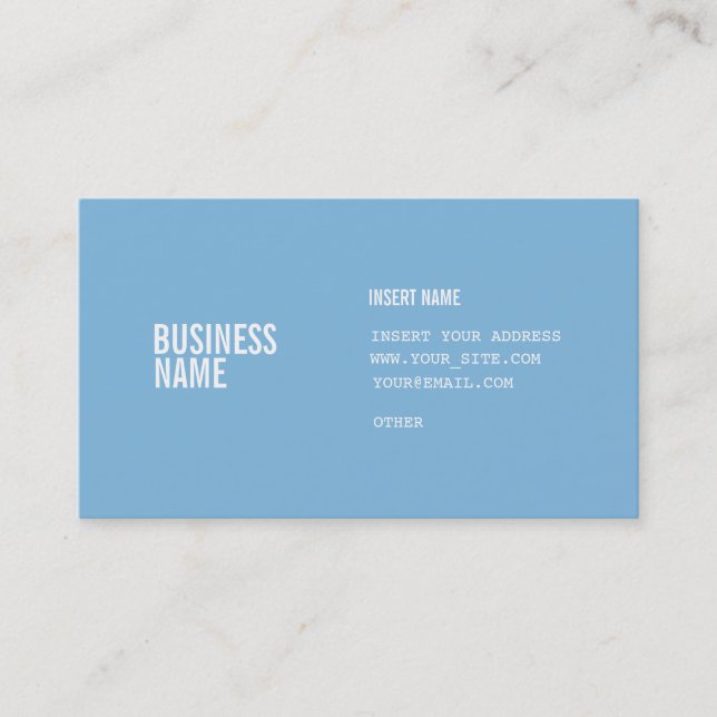 Placid Blue Format With Columns Condensed Fonts Business Card (Front)
