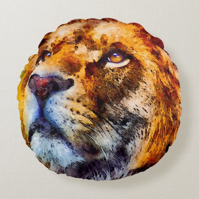 Placid Lion Face Round Cushion (Front)