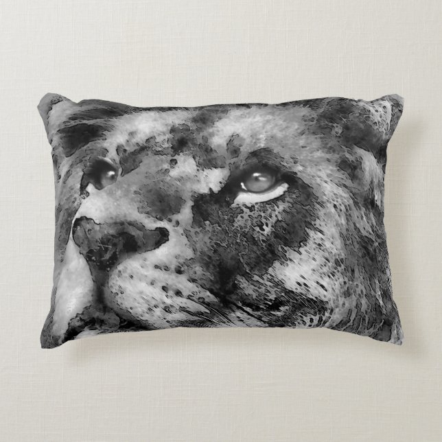 Placid Lion Face Silver Decorative Cushion (Front)