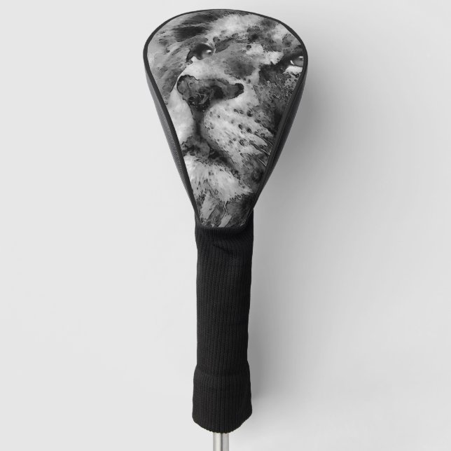 Placid Lion Face Silver Golf Head Cover (Front)