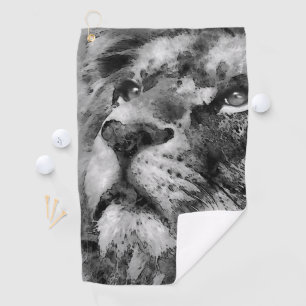 Placid Lion Face Silver Golf Towel