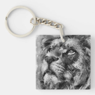 Placid Lion Face Silver Key Ring