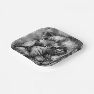 Placid Lion Face Silver Paper Plate
