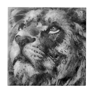 Placid Lion Face Silver Tile