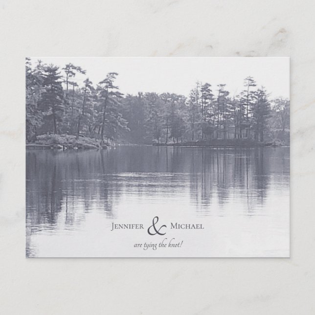 placid mountain lake landscape antique blue grey announcement postcard (Front)