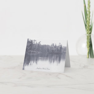 placid mountain lake landscape antique blue grey thank you card