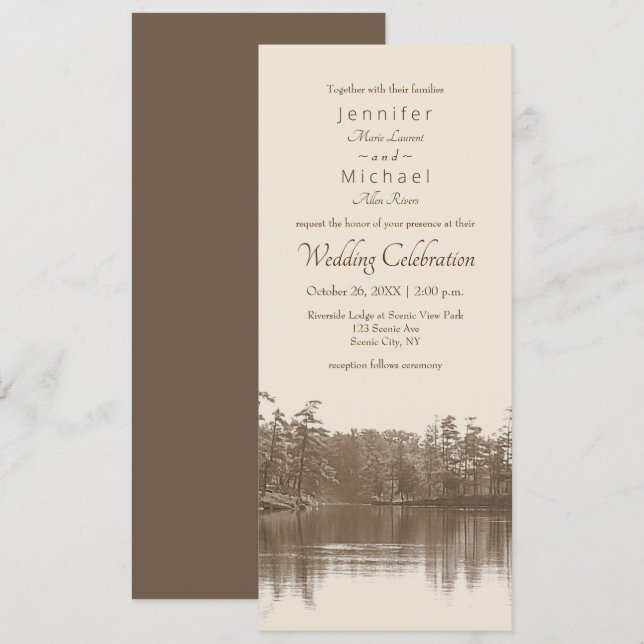 placid mountain lake landscape antique photo invitation (Front/Back)