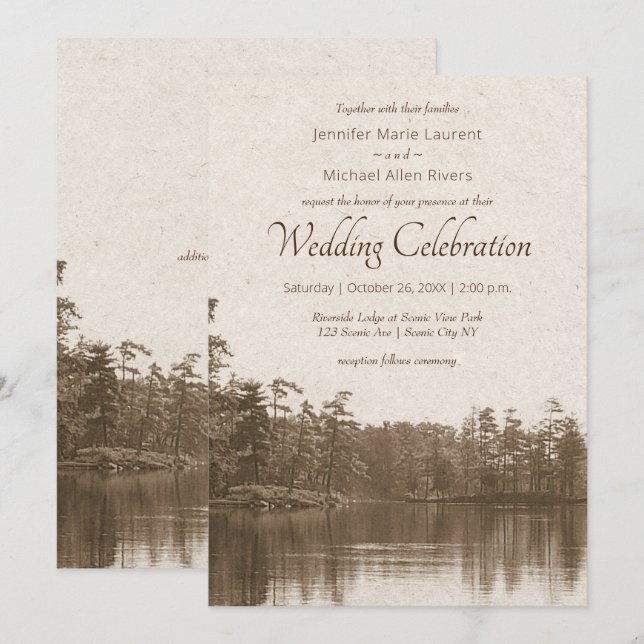 placid mountain lake landscape wedding invitation (Front/Back)