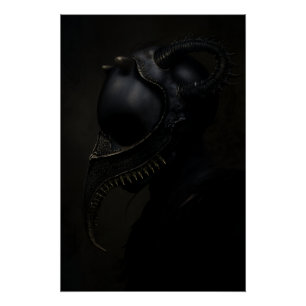 Plague Doctor Mask Obsidian Horns Horror Poster