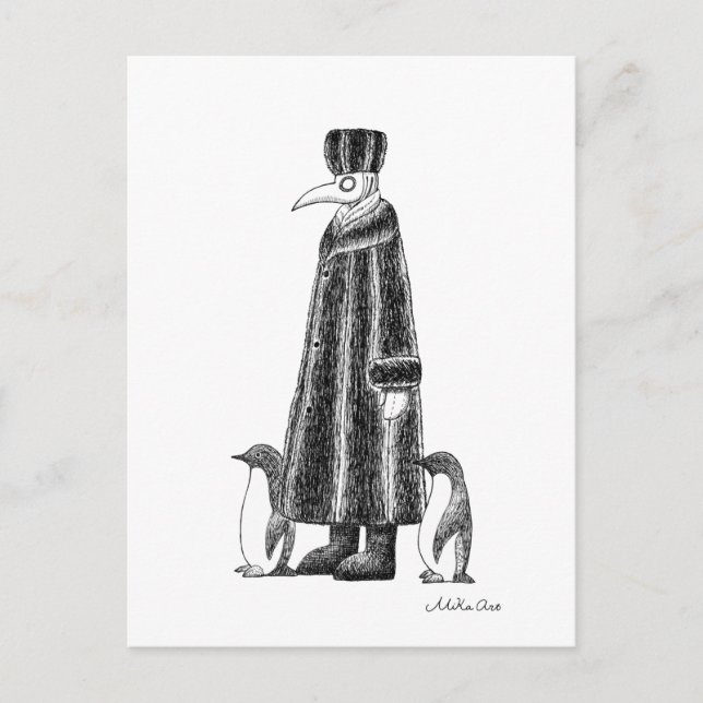 Plague Doctor Portrait Winter Disease Creepy Art   Postcard (Front)