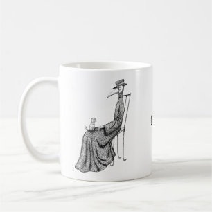 Plague Doctor with Cat Goth art Personalized name Coffee Mug