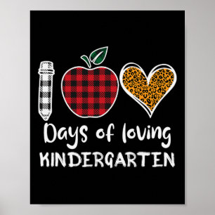 Plaid 100 Days Of Loving Kindergarten Teacher Kids Poster
