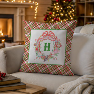 Plaid 12 Days of Christmas Monogram Crest Cushion