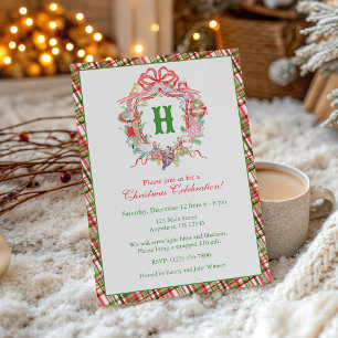 Plaid 12 Days of Christmas Monogram Crest Party Invitation