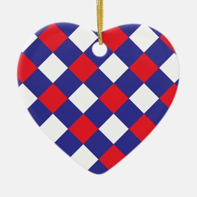 Plaid 1 Red White Blue Ceramic Tree Decoration (Front)