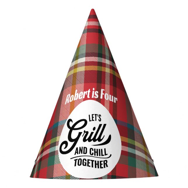 Plaid 4th Birthday BBQ Rustic Grill Party Hat (Front)