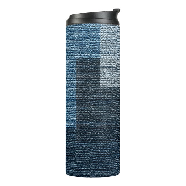 Plaid 70's Blue Jean Design Thermal Tumbler (Rotated Left)
