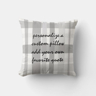 plaid add you own quote pillow grey and white