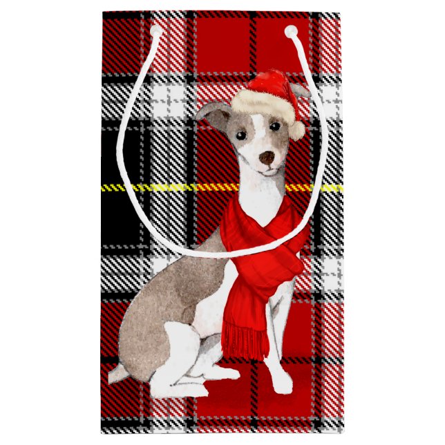 Plaid and an Italian Greyhound Christmas Dog Small Gift Bag (Back)