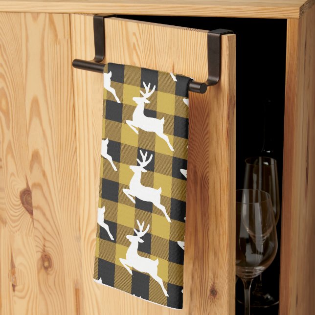 Plaid and deer  kitchen towel (Thirds Fold)