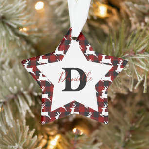 Plaid and deer personalized ornament