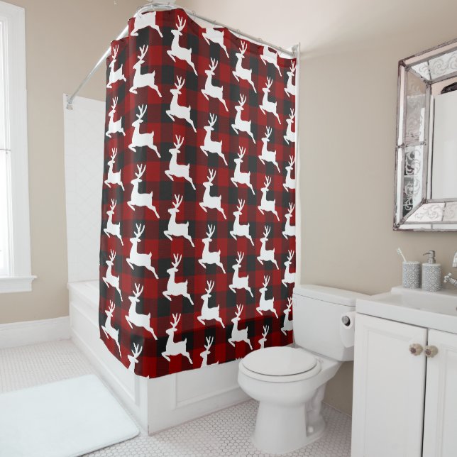 Plaid and deer  shower curtain (In Situ)