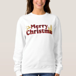 Plaid and Gold Design "Merry Christmas" Sweatshirt