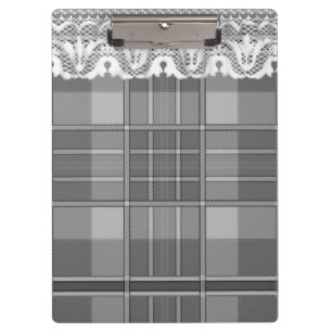 Plaid and lace black grey white cute girly clipboard