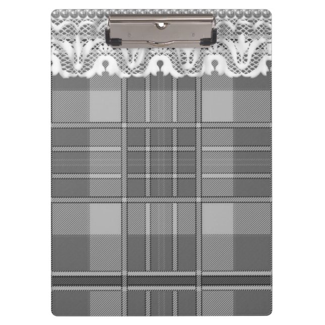 Plaid and lace black grey white cute girly clipboard (Front)