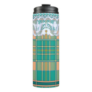 Plaid and lace green and peach cute girly thermal tumbler