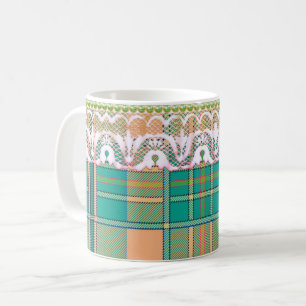 Plaid and lace green peach cute girly  coffee mug