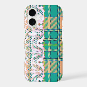 Plaid and lace green pink peach girl feminine cute