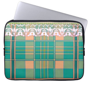 Plaid and lace peach green girly 13" laptop sleeve