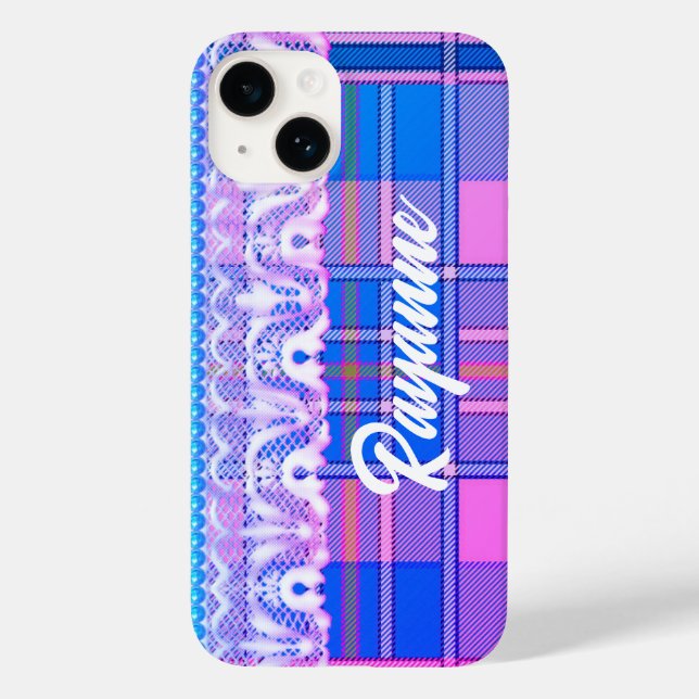 Plaid and lace purple and pink cute Case-Mate iPhone case (Back)