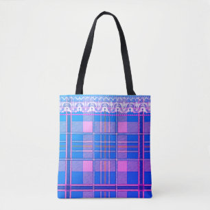 Plaid and lace purple and pink tote bag