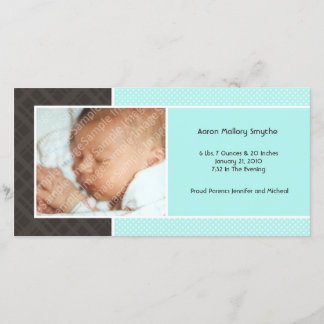 Plaid and Micro Dots Aqua New Baby Photo Cards