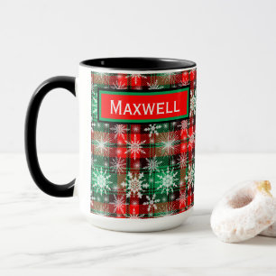 Plaid And Snowflakes Christmas Pattern 1 With Name Mug