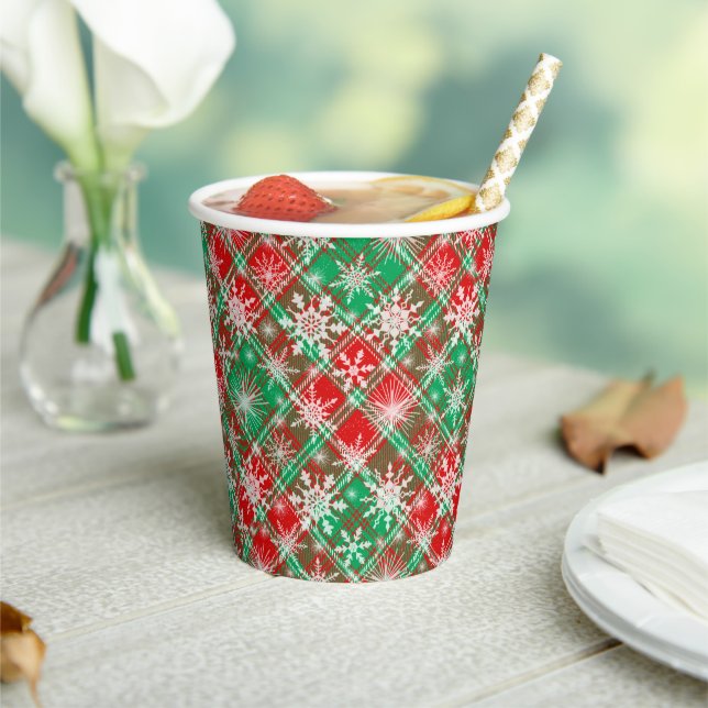 Plaid And Snowflakes Christmas Pattern 2 Paper Cups (Insitu)