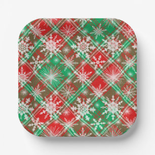 Plaid And Snowflakes Christmas Pattern 2 Paper Plate