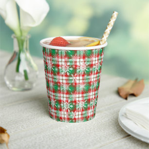 Plaid And Snowflakes Christmas Pattern 3 Paper Cups